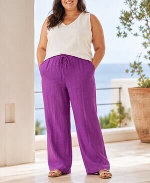 NWOT Tall Girl Purple Wine 100% Linen Drawstring Pants Women's XL Tall